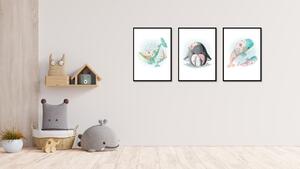 Dream Creations Dětské plakáty mořští živočichové | 3 vzory Vzor: Velryby zelené / žluté