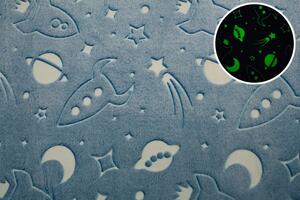 Dětská mikroplyšová svítící deka Vesmír modrý 100x150 cm