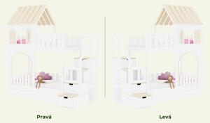 Domečková patrová postel ZÁMEK s úložnými schody 90x200 cm - Přírodní, Zvolte šuplík: Úložný šuplík, Zvolte stranu: Vlevo