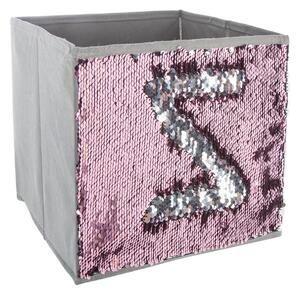 Atmosphera for Kids Malý textilní úložný box flitr stříbrný a růžový 24x24 cm