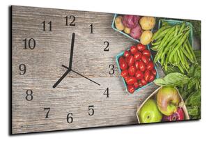 Nástěnné hodiny zelenina, ovoce pozadí dřevo 30x60cm - plexi