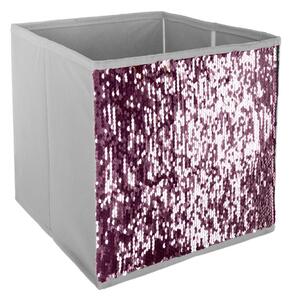Atmosphera for Kids Malý textilní úložný box flitr stříbrný a růžový 24x24 cm