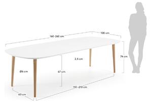 Bílý lakovaný rozkládací jídelní stůl Kave Home Oqui 160/260 x 100 cm