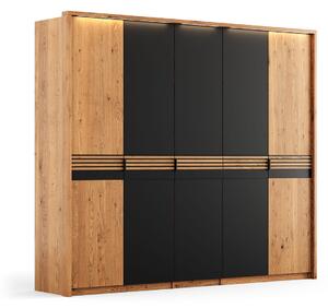 Skříň 5D s trojitými skleněnými dveřmi, dub, barva přírodní dub, kolekce Ravello