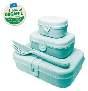 PASCAL READY box set 3 kusů s příborem Organic aqua KOZIOL (barva-organic aqua/světle tyrkysová)