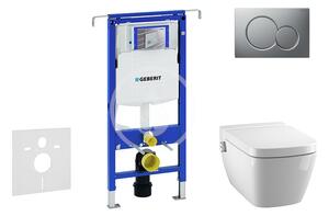 Geberit - Modul pro závěsné WC s tlačítkem Sigma01, matný chrom + Tece One - sprchovací toaleta a sedátko, Rimless, SoftClose