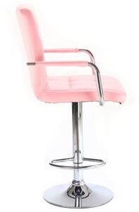 Barová židle VERONA na stříbrné kulaté podstavě - růžová