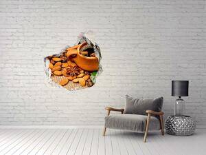 Nálepka 3D díra na zeď Zrnka kávy a hrnek nd-p-59150134