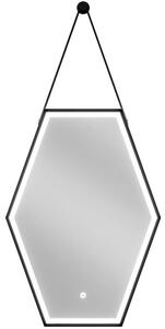 Mexen Orla zrcadlo do koupelny s podsvícením 50 x 70 cm, LED 6000K, proti zamlžení, černý rám - 9815-050-070-611-70