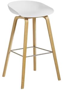 Bílá plastová barová židle HAY AAS 32 s dubovou podnoží 75 cm