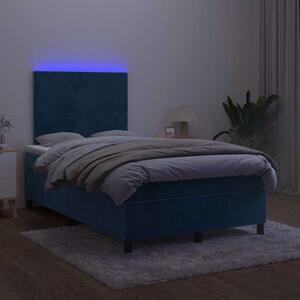 Box spring postel s matrací a LED tmavě modrá 120x190 cm samet 3270303