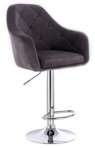 LuxuryForm Barová židle ANDORA VELUR na stříbrné kulaté podstavě - šedá