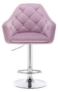 Barová židle ANDORA VELUR na stříbrné kulaté podstavě - fialová
