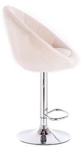 Barová židle VERA VELUR na stříbrné kulaté podstavě - krémová