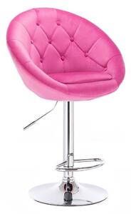Barová židle VERA VELUR na stříbrné kulaté podstavě - růžová