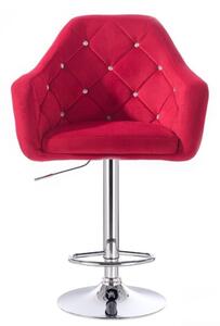 LuxuryForm Barová židle ROMA VELUR na kulaté stříbrné podstavě - červená