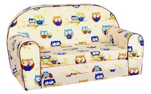 Svět pokojů Dětská sedací rozkládací pohovka 100 cm krémové sovy