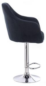 LuxuryForm Barová židle ROMA VELUR na kulaté stříbrné podstavě - černá