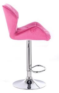 Barová židle MILANO VELUR na kulaté stříbrné podstavě - růžová
