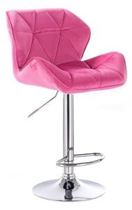 Barová židle MILANO VELUR na kulaté stříbrné podstavě - růžová