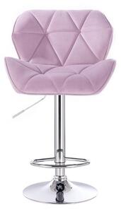 Barová židle MILANO VELUR na kulaté stříbrné podstavě - fialový vřes