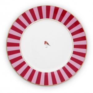 Pip studio talíř Love birds, červený s proužky, 26,5 cm červeno/růžová