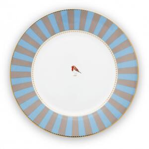 Pip studio talíř Love birds, modrý-khaki s proužky, 26,5 cm modrá/khaki