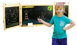 Dřevěná dětská křídová a magnetická tabule na zeď - rozkládací