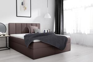 Elegantní manželská postel Sven s úložným prostorem tmavě hnědá eko kůže 180 x 200 + topper
