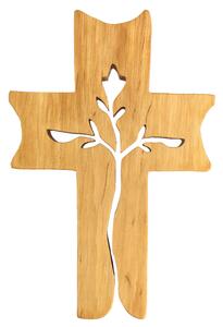 AMADEA Dřevěný kříž s prořezem ve tvaru růže 19 cm