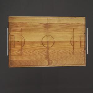 AMADEA Dřevěný podnos s nerezovými úchyty ve tvaru fotbalového hřiště, délka 46 cm, český výrobek