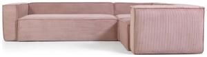Růžová manšestrová rohová pohovka Kave Home Blok 320 x 230 cm, pravá/levá