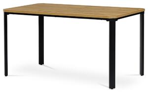 Stůl jídelní, MDF deska, dýha divoký dub, kovové nohy, černý lak - AT-621 OAK