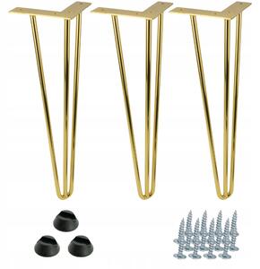 Sada 3 nábytkových nohou Hairpin legs zlatý lesk, výška 41 cm, pro stolek