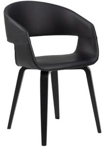 Scandi Černá koženková jídelní židle Damaro s dubovou podnoží