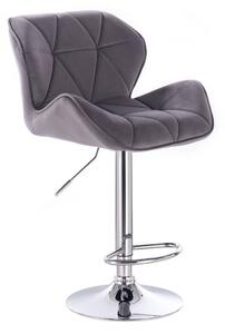 Barová židle MILANO VELUR na stříbrné kulaté podstavě - tmavě šedá