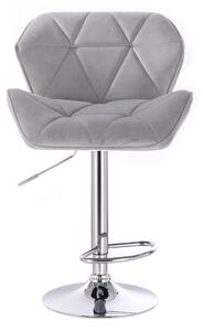 Barová židle MILANO VELUR na stříbrné kulaté podstavě - světle šedá