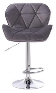 LuxuryForm Barová židle MILANO VELUR na stříbrné kulaté podstavě - tmavě šedá