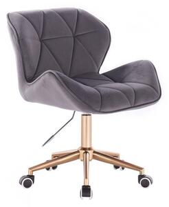 LuxuryForm Židle MILANO VELUR na zlaté podstavě s kolečky - tmavě šedá