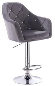 Barová židle ROMA VELUR na stříbrném talíři - tmavě šedá