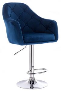 Barová židle ANDORA VELUR na stříbrném talíři - modrá