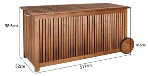 Casaria Zahradní úložný box s kolečky a rukojetí, akátové dřevo, 117 x 52 x 58,5 cm 102276