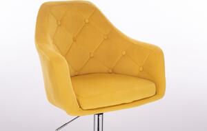 Barová židle ANDORA VELUR na stříbrném talíři - žlutá