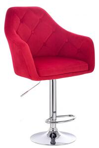 Barová židle ANDORA VELUR na stříbrném talíři - červená