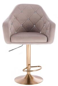 LuxuryForm Barová židle ROMA VELUR na zlatém talíři - světle šedá