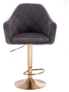 LuxuryForm Barová židle ANDORA VELUR na zlatém talíři - šedá