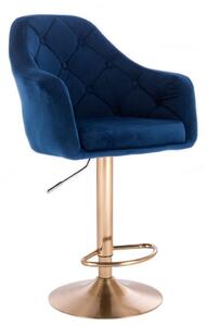 Barová židle ANDORA VELUR na zlatém talíři - modrá