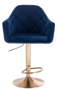 LuxuryForm Barová židle ANDORA VELUR na zlatém talíři - modrá