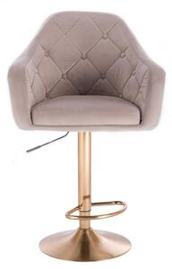LuxuryForm Barová židle ANDORA VELUR na zlatém talíři - béžová
