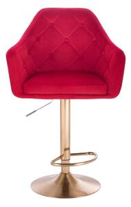Barová židle ANDORA VELUR na zlatém talíři - červená